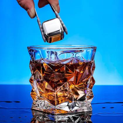 Stainless Steel Whiskey Stones Ice Cubes Set with Tongs & Storage Box Reusabley