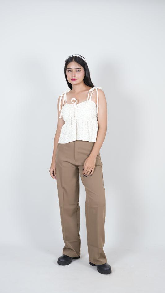 Cotton Blend Straight Fit Trouser for Women