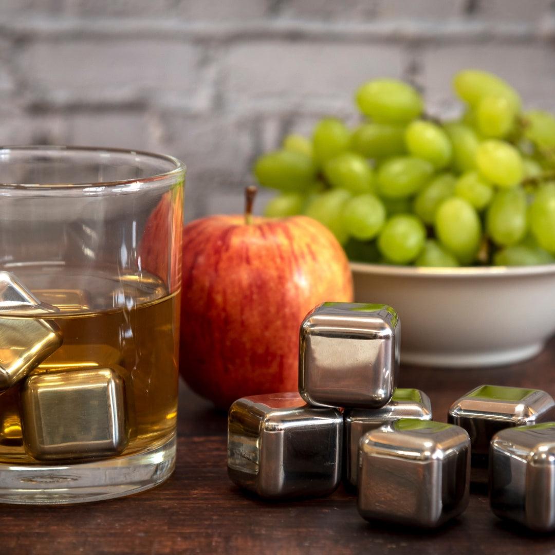 Stainless Steel Whiskey Stones Ice Cubes Set with Tongs & Storage Box Reusabley