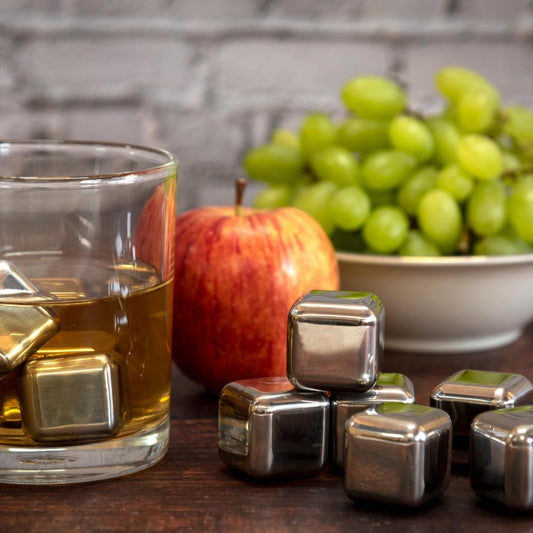 Stainless Steel Whiskey Stones Ice Cubes Set with Tongs & Storage Box Reusabley