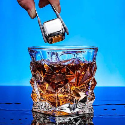 Stainless Steel Whiskey Stones Ice Cubes Set with Tongs & Storage Box Reusabley