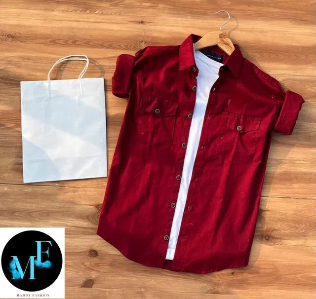 Men Cotton Blend Double Pocket Full Sleeves Shirt