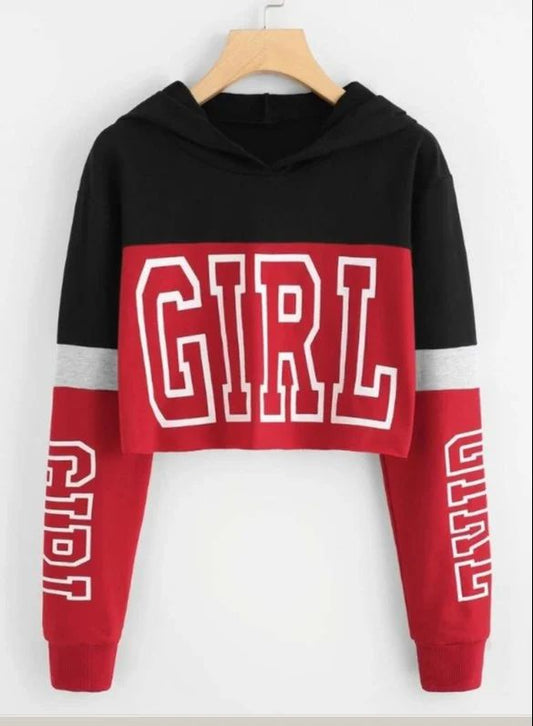 Red Cotton Women Hoodie Neck Full Sleeve Tops, Casual Wear