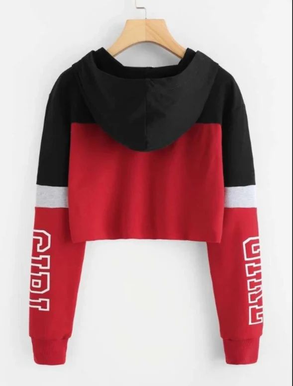 Red Cotton Women Hoodie Neck Full Sleeve Tops, Casual Wear
