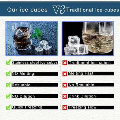Stainless Steel Whiskey Stones Ice Cubes Set with Tongs & Storage Box Reusabley