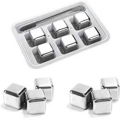 Stainless Steel Whiskey Stones Ice Cubes Set with Tongs & Storage Box Reusabley